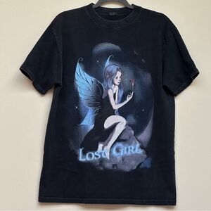 John Galt Lost Girl Fairy Graphic T Shirt Black Y2K Fairycore Brandy Melville